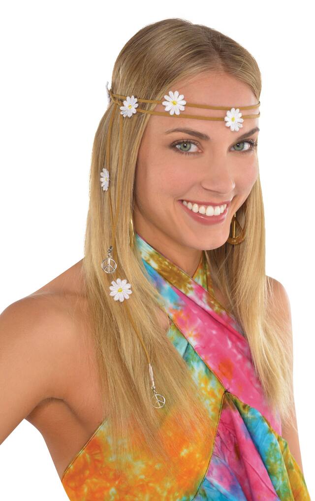 Bandeau floral de festival hippie, blanc, taille unique, accessoire de costume à porter pour l'Halloween Front_Angled_Right