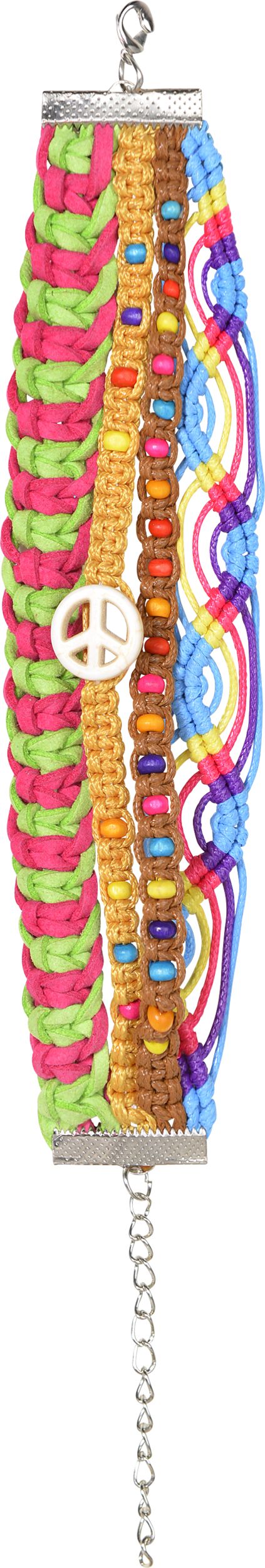 1960s Festival Boho Friendship Bracelets, Multi-Coloured, One Size, 4-pk, Wearable Costume Accessory for Halloween Front_Flat
