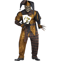 Costume de squelette joker, hommes, combinaison noir/or avec masque et gants, taille universelle Front_Flat