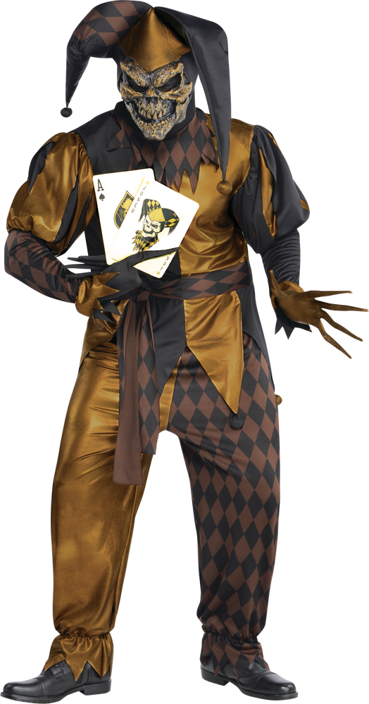 Men's Joker's Skeleton Black/Gold Jumpsuit with Mask & Gloves Halloween ...