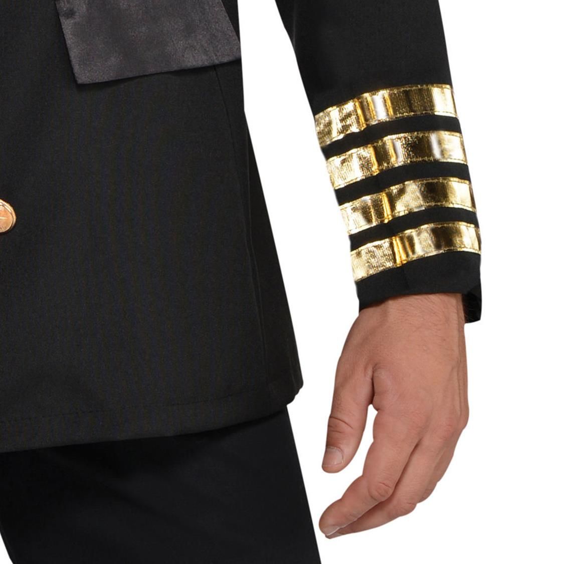 Men's Captain Wingman Pilot Black Outfit with Jacket & Hat Halloween Costume, Assorted Sizes CloseUp