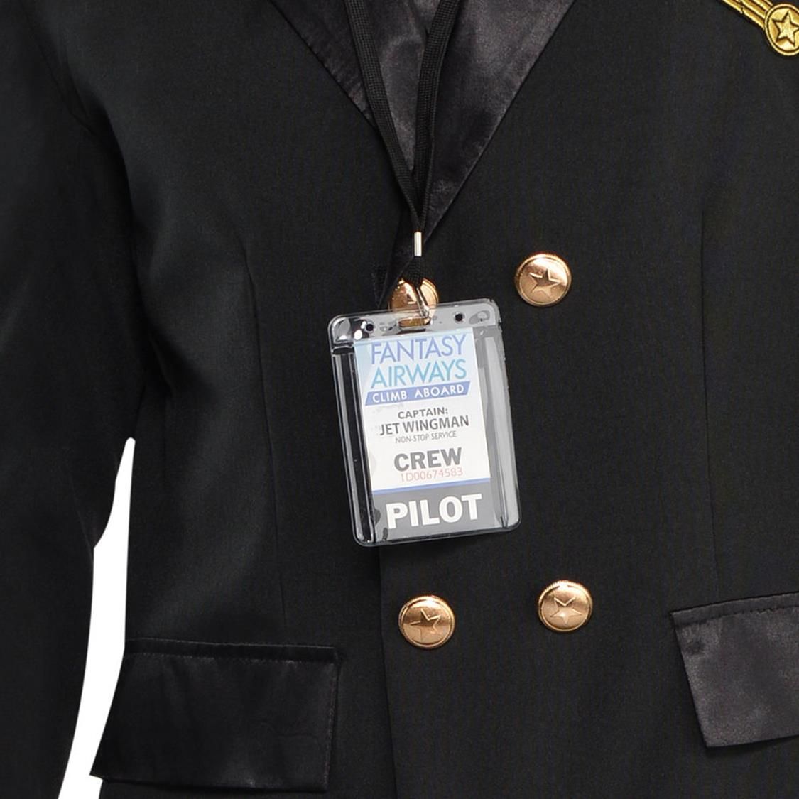 Men's Captain Wingman Pilot Black Outfit with Jacket & Hat Halloween Costume, Assorted Sizes CloseUp