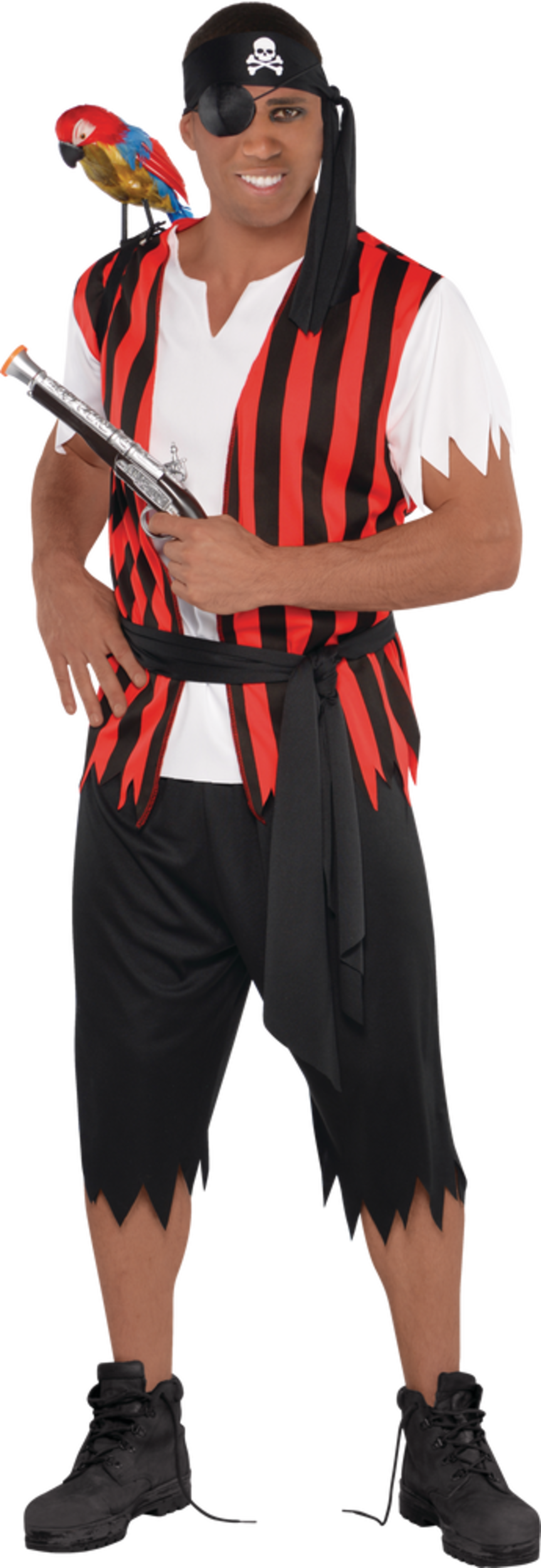 Mens Ahoy Matey Pirate Blackred Striped Outfit With Shirtpantsbandana Halloween Costume One 8139