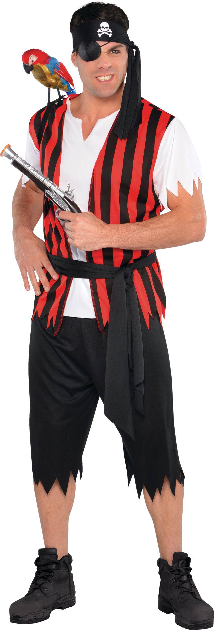 Mens Ahoy Matey Pirate Blackred Striped Outfit With Shirtpantsbandana Halloween Costume One 2236