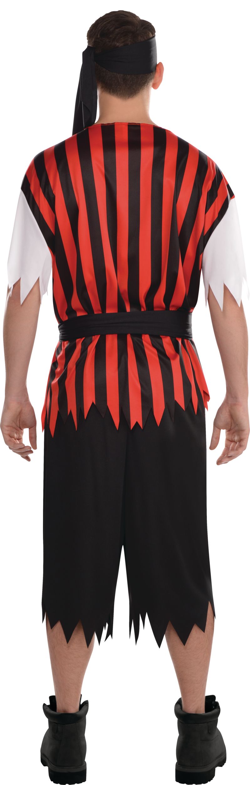 Men's Ahoy Matey Pirate Black/Red Striped Outfit with Shirt/Pants/Bandana Halloween Costume, One Size Back_Flat