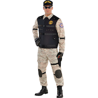 Men's SEAL Team Hero Army CamouflageOutfit with Shirt/Vest/Pants/Hat Halloween Costume Front_Angled_Left