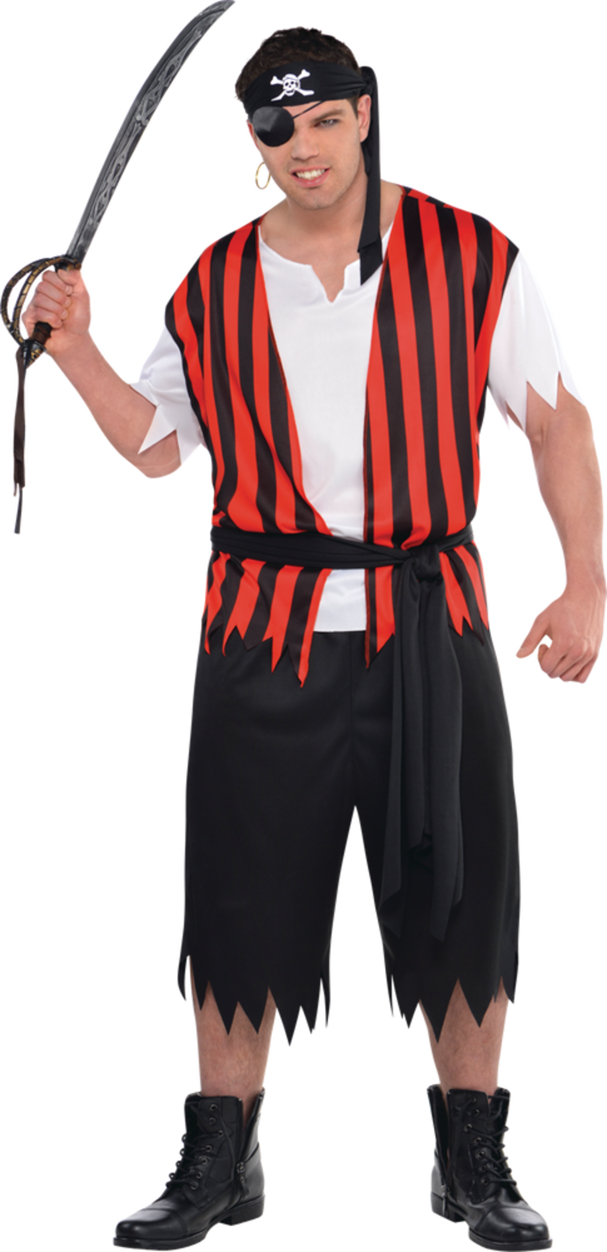 Mens Ahoy Matey Pirate Blackred Striped Outfit With Shirtpantsbandana Halloween Costume 5627