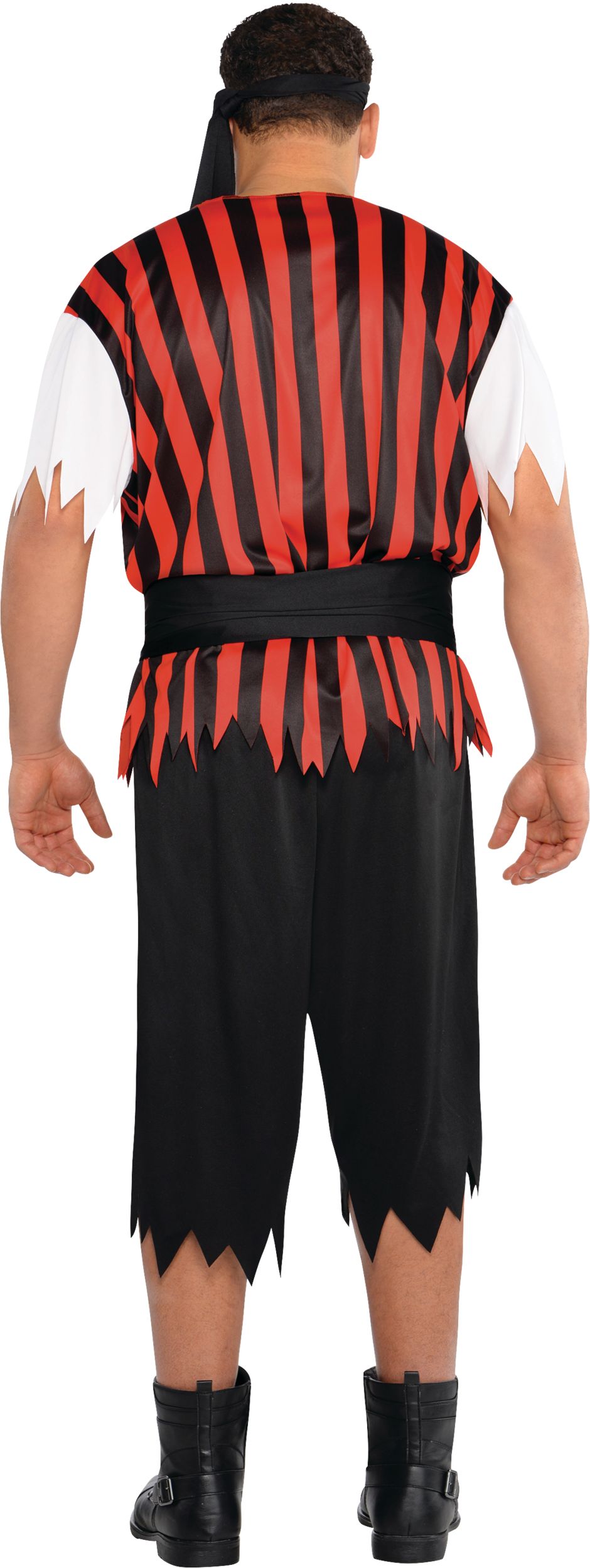 Men's Ahoy Matey Pirate Black/Red Striped Outfit with Shirt/Pants/Bandana Halloween Costume, Plus Size Back_Flat