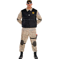 Men's SEAL Team Hero Army CamouflageOutfit with Shirt/Vest/Pants/Hat Halloween Costume Front_Flat