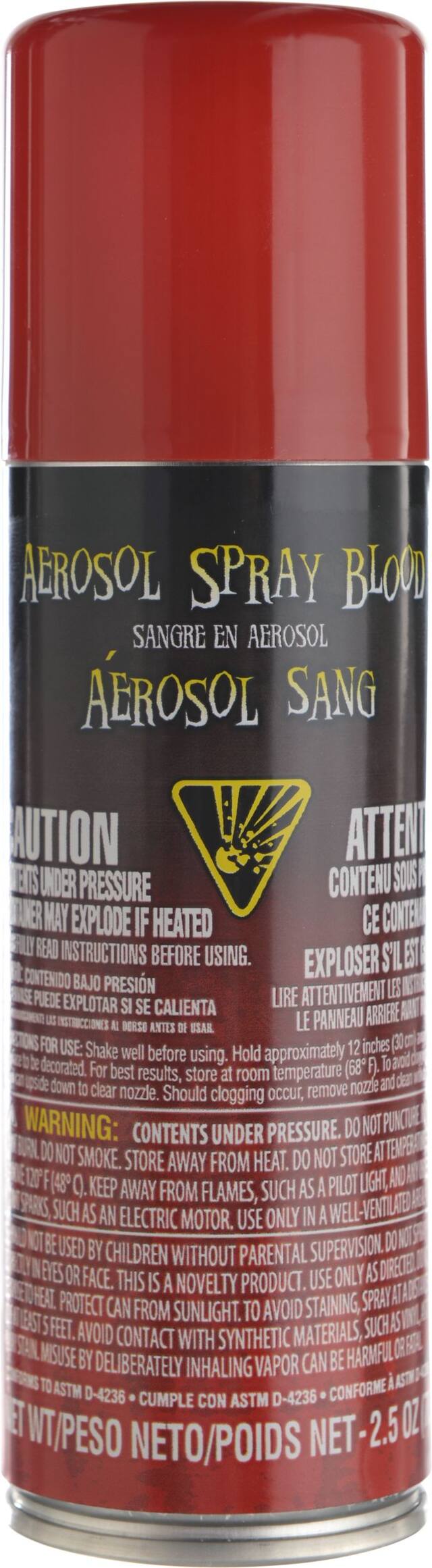 Fake Blood Aerosol Special Effects Spray, Red, 2.5-oz, Wearable Costume Accessory for Halloween Front_Flat