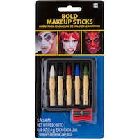 Bâtons de maquillage audacieux pour le visage avec taille-crayon, choix de couleurs, 2,4 g, paq. 6, accessoires de costume pour l'Halloween Front_Flat
