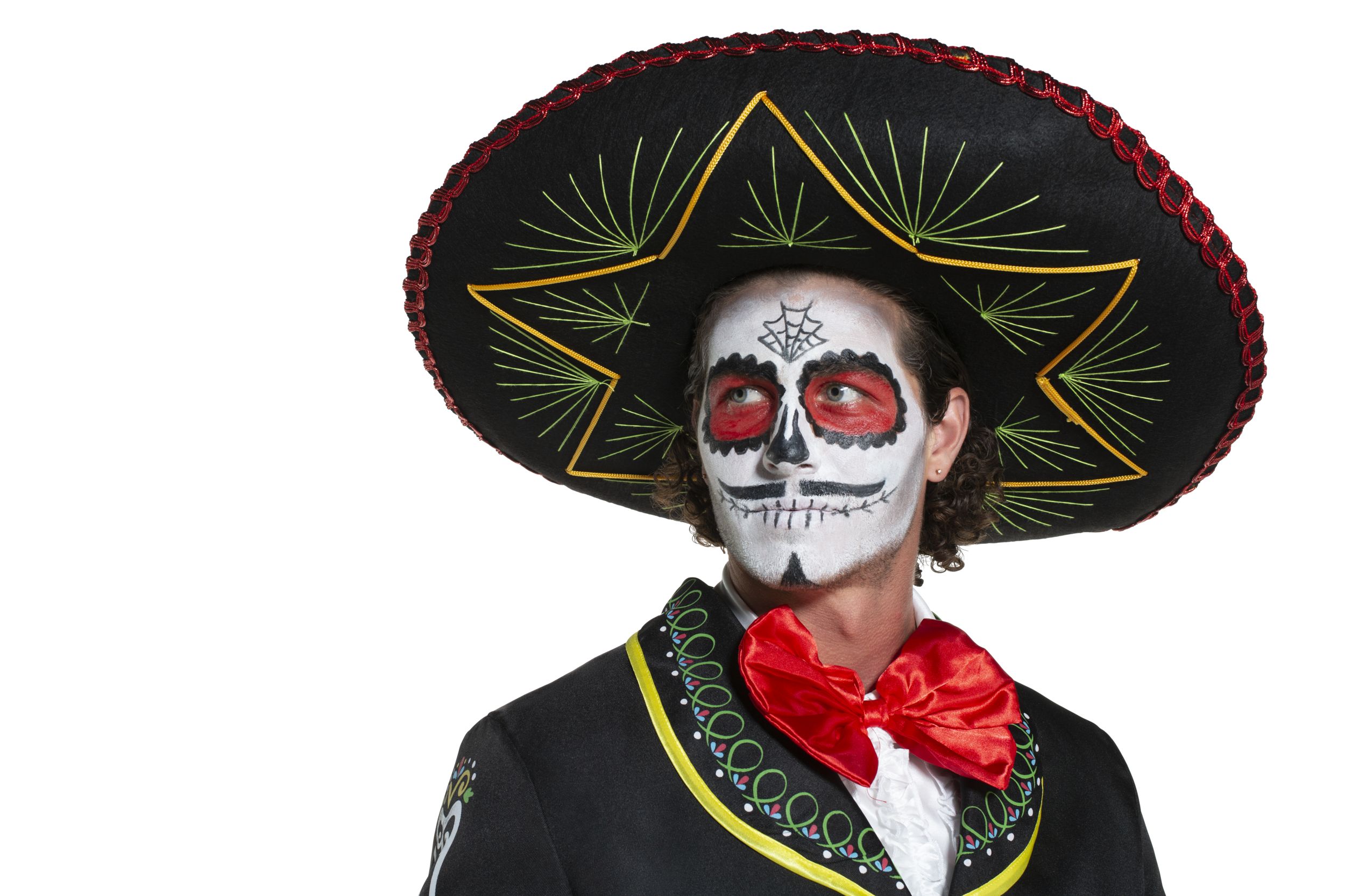 Men's La Muerte Day of the Dead Skeleton Black/Red Outfit with Jacket & Bow TieHalloween Costume, One Size CloseUp