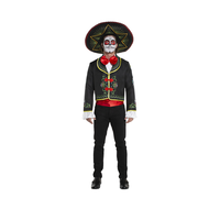 Men's La Muerte Day of the Dead Skeleton Black/Red Outfit with Jacket & Bow TieHalloween Costume, One Size Front_Flat