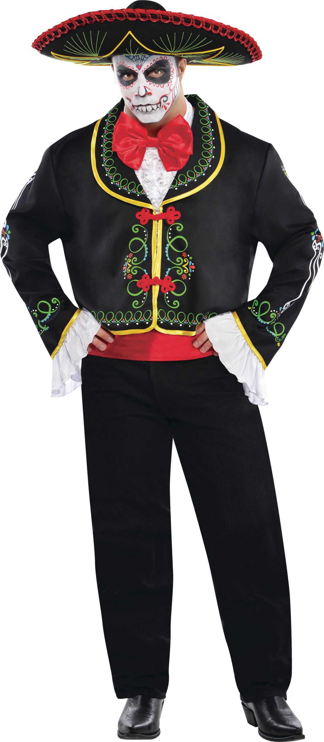 Men's La Muerte Day of the Dead Skeleton Black/Red Outfit with Jacket ...