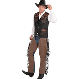 Western Cowboy Fringe Vest, Brown, One Size, Wearable Costume Accessory for Halloween Front_Angled_Left