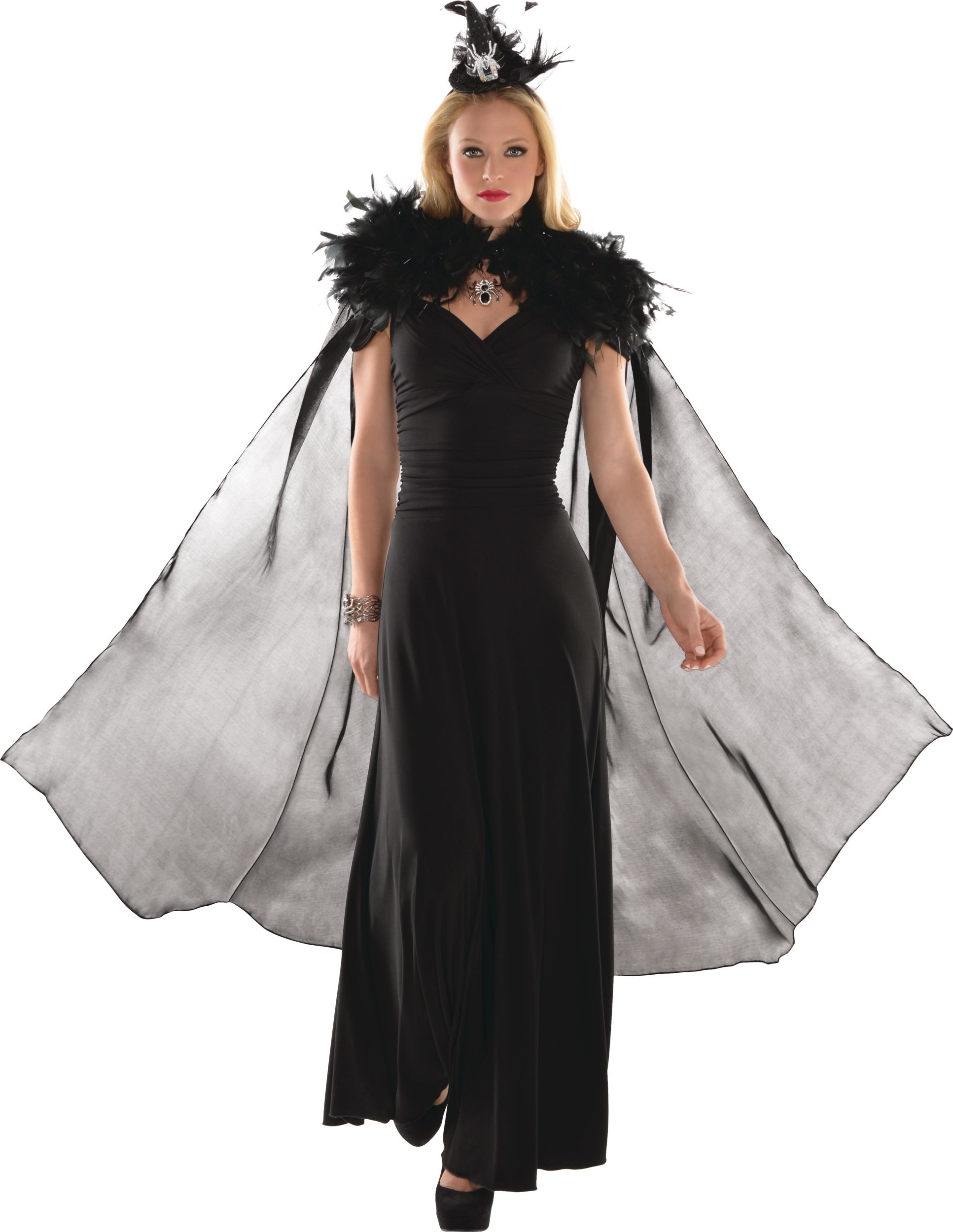 Feather Witch Halloween Costume Cape, Adult, One Size Front_Flat