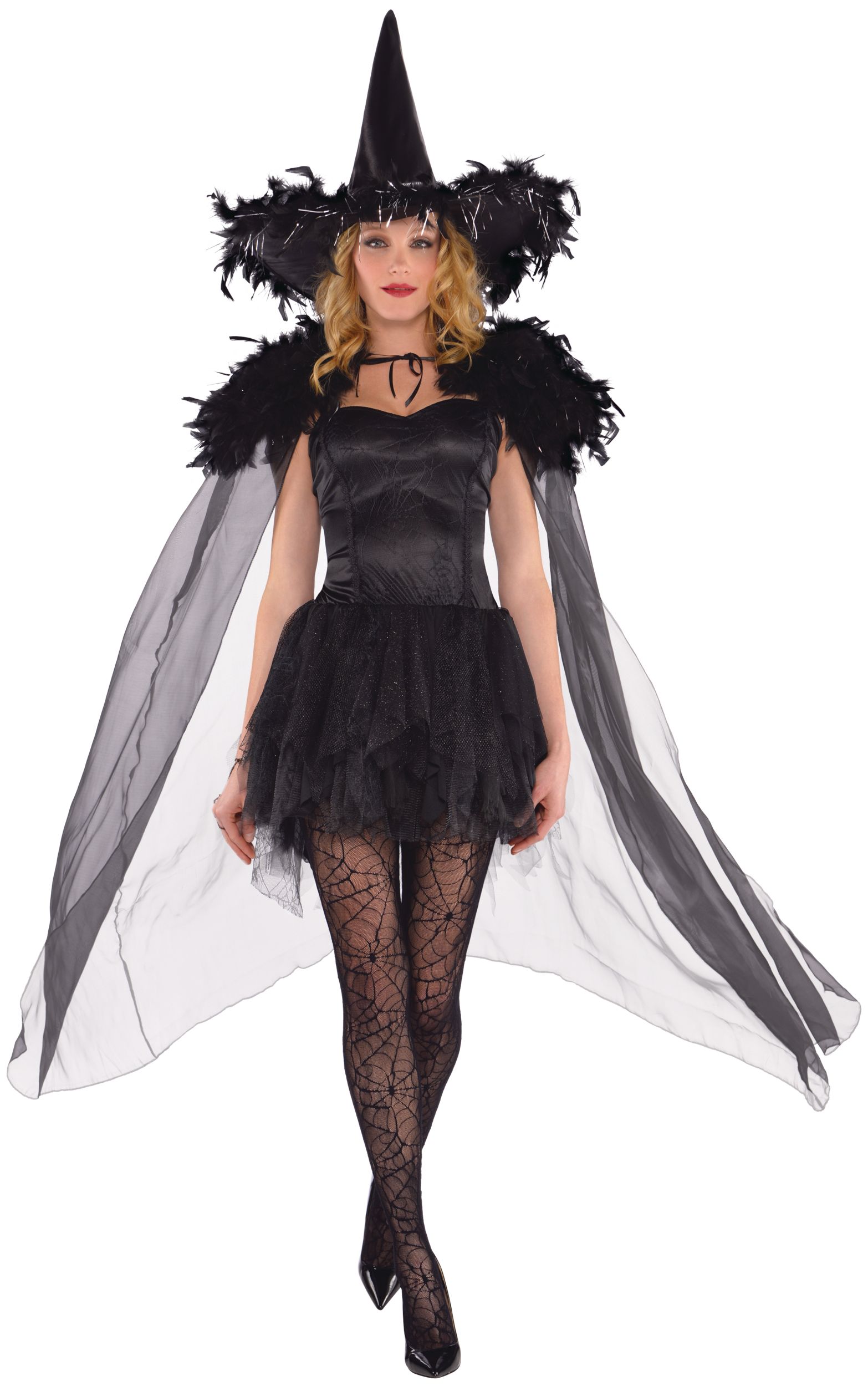 Feather Witch Halloween Costume Cape, Adult, One Size Front_Flat