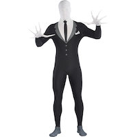 Costume d'Halloween Slender-Man pour adulte, combinaison noir/blanc Front_Flat