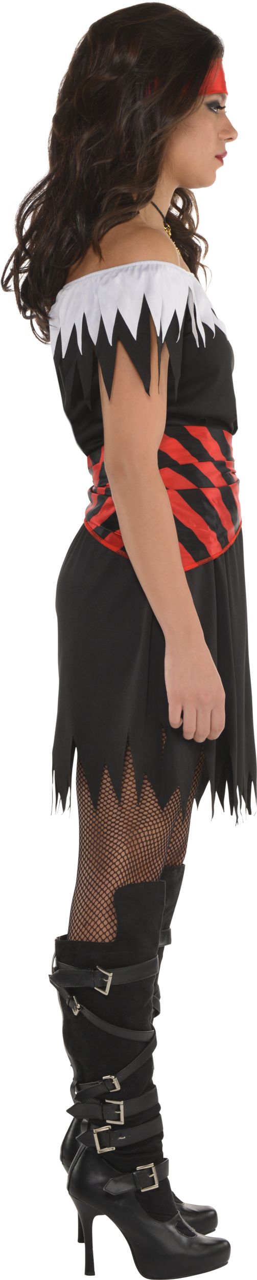 Women's Pirate Black/Red Striped Dress with Bandana Halloween Costume, One Size Side_Right