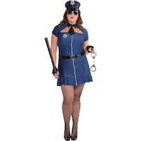 Women's Cop Police Officer Blue Dress with Hat & Gloves  Halloween Costume, Plus Size Front_Flat