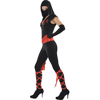 Women's Ninja Black/Red Jumpsuit with Hood & Gloves Halloween Costume, Assorted Sizes Side_Left