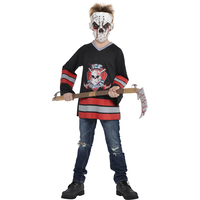 Kids' Hockey Player Black/Red Bloood Splattered Jersey with Mask Halloween Costume, Assorted Sizes
