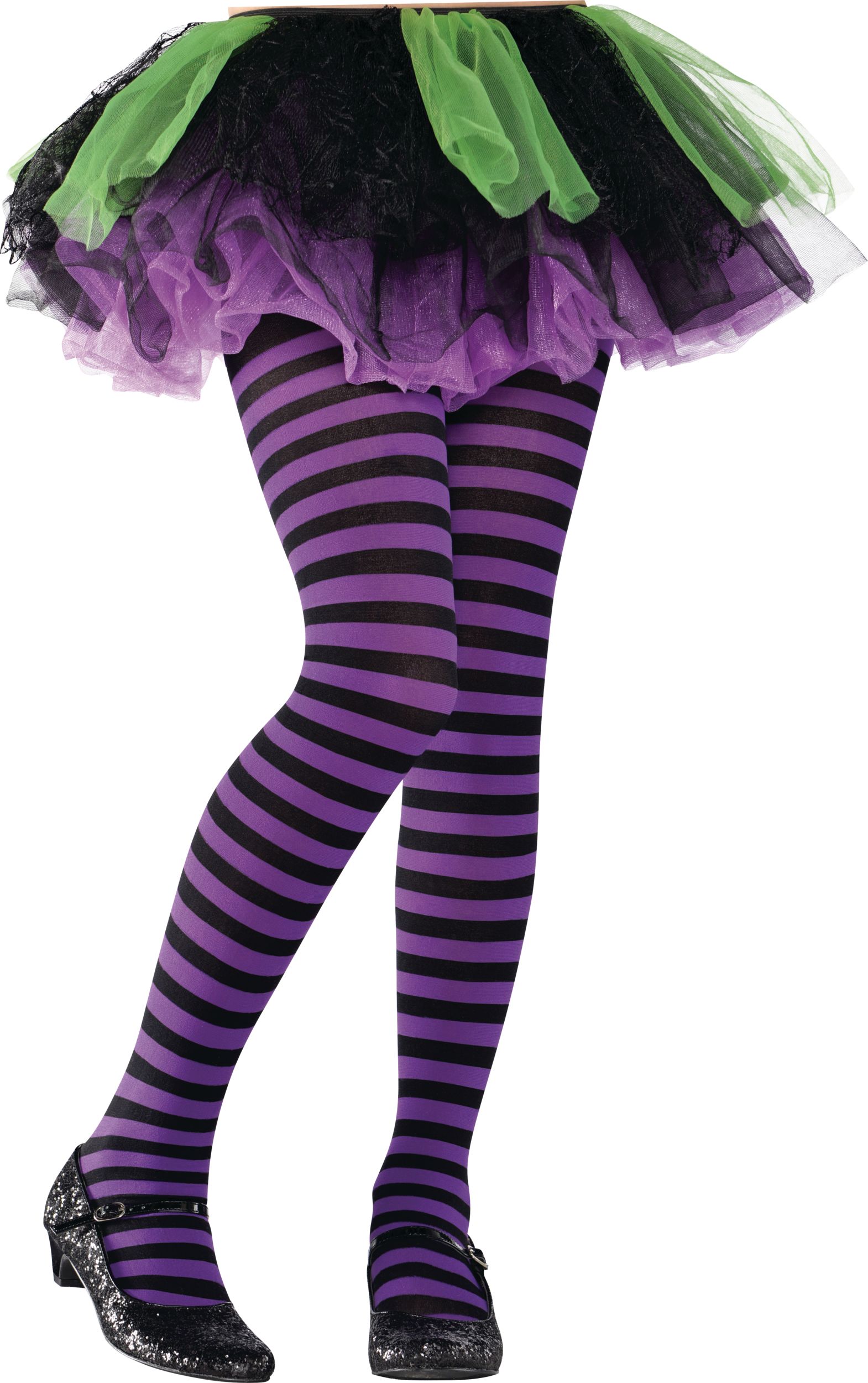 Kids' Semi-Opaque Seamless Tights, Purple/Black Striped, One Size, Wearable  Costume Accessory for Halloween