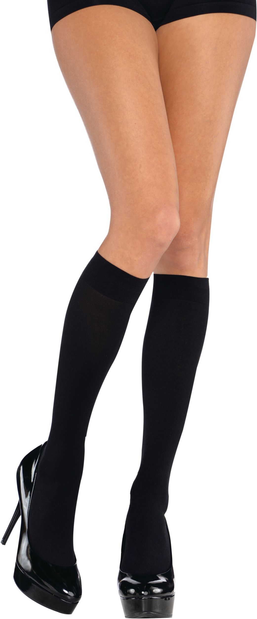 Adult Knee-High Stocking Tights, Black, One Size, Wearable Costume Accessory for Halloween Front_Flat