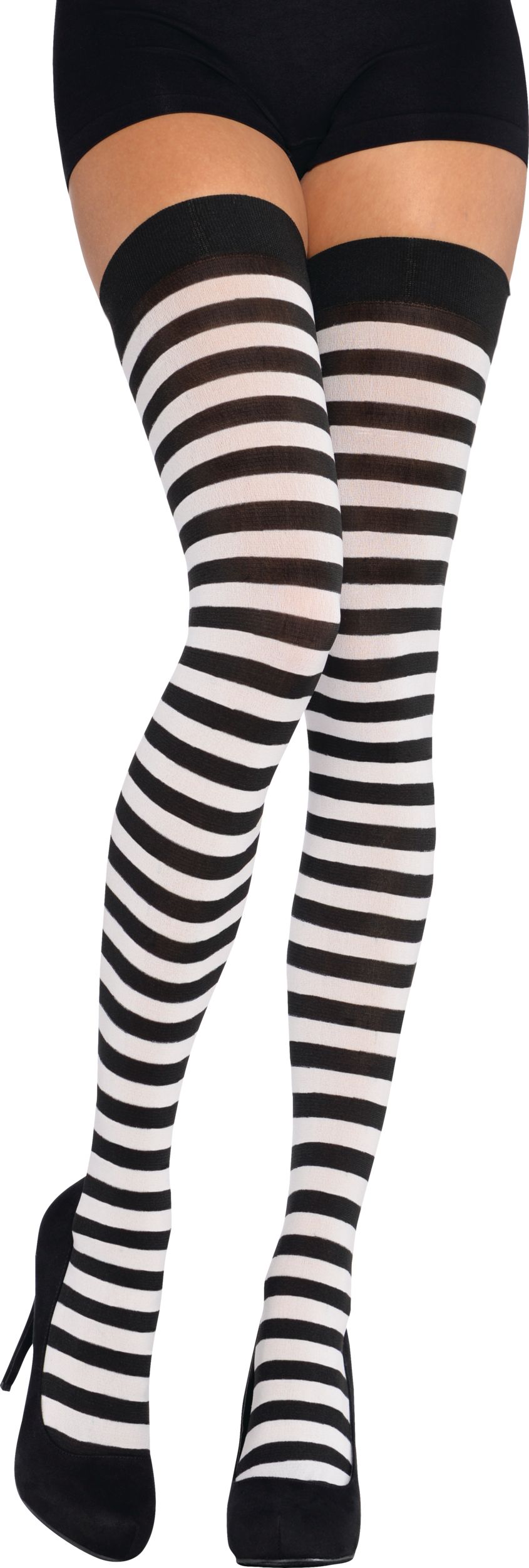 Collants à hauteur des genoux pour adulte, rayé noir et blanc, taille universelle, accessoire de costume à porter pour l'Halloween Front_Flat
