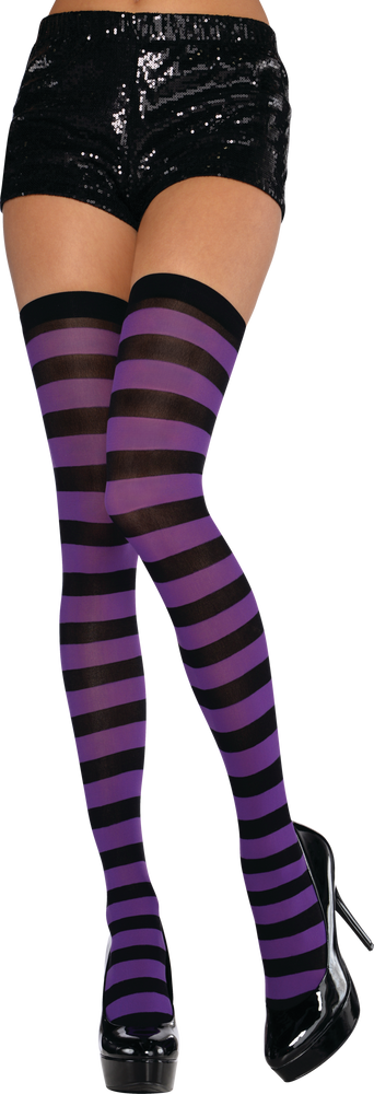 Thigh-High Party Stockings, Purple & Black, Adult