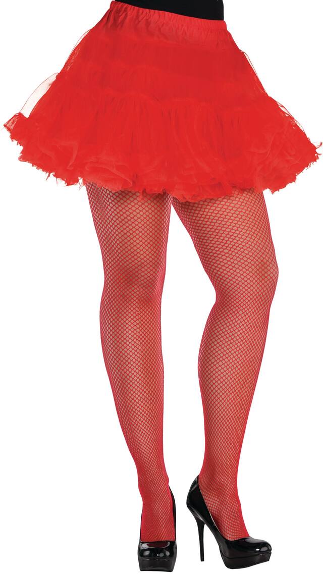 Adult Fishnet Stocking Tights, Red, Plus Size, Wearable Costume Accessory for Halloween Front_Angled_Right