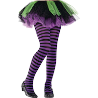 Kids' Semi-Opaque Seamless Tights, Purple/Black Striped, One Size, Wearable Costume Accessory for Halloween