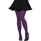 Adult Semi-Opaque Seamless Tights, Purple/Black Striped, Plus Size