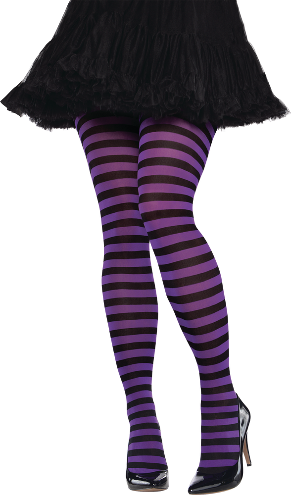 Adult Semi-Opaque Seamless Tights, Purple/Black Striped, Plus Size