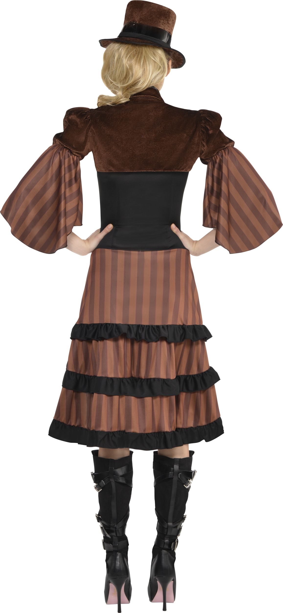 Brown Faux Leather Steampunk Long Corset Dress For Women Plus Size