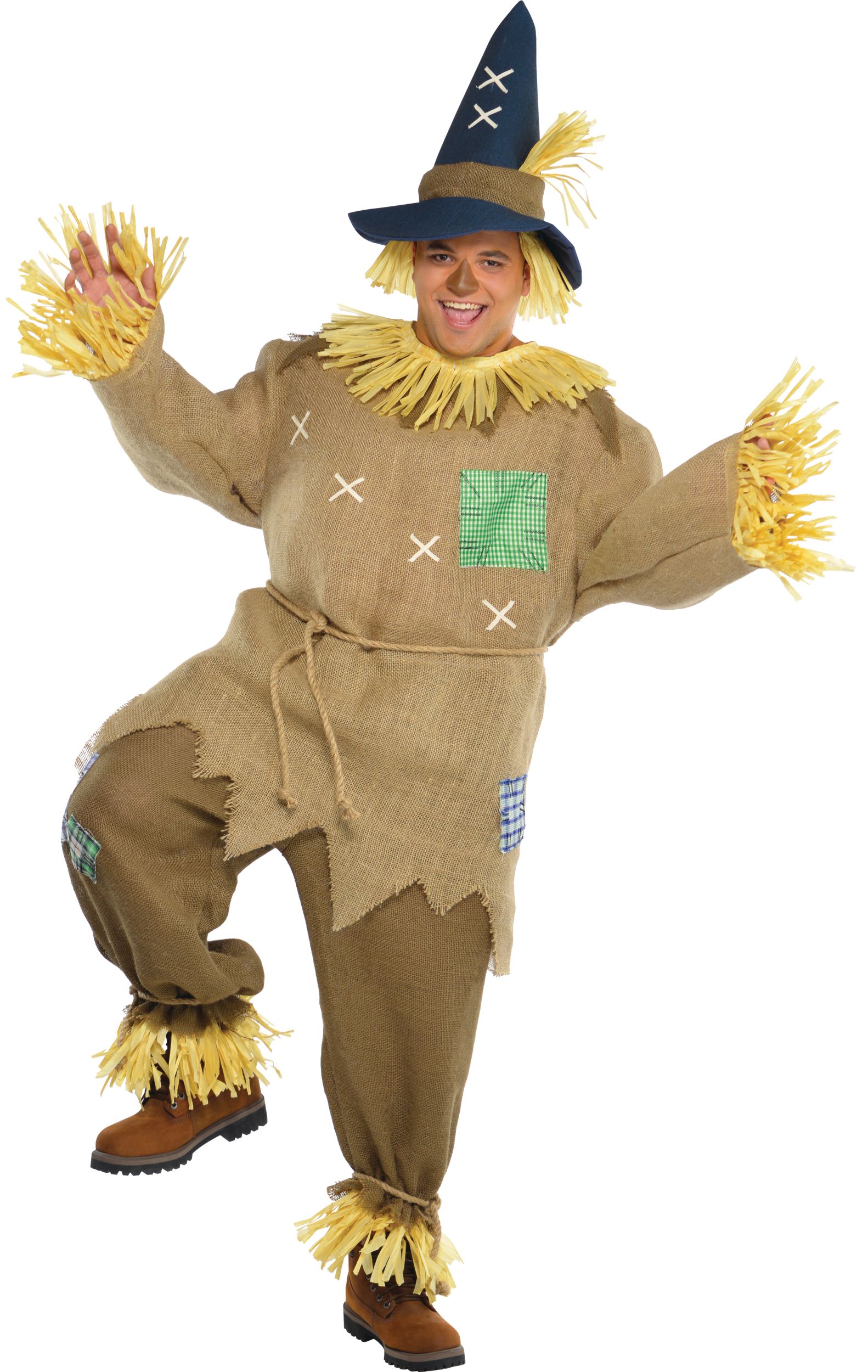 Men's Scarecrow Brown Tunic with Pants/Hat/Belt Halloween Costume, Assorted Sizes Front_Flat