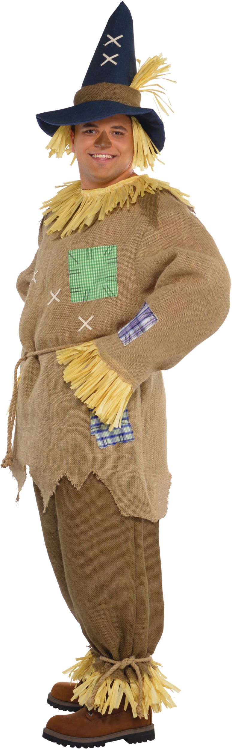 Men's Scarecrow Brown Tunic with Pants/Hat/Belt Halloween Costume, Assorted Sizes Front_Angled_Left