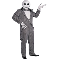 Costume Disney L'Étrange Noël de Monsieur Jack Jack Skellington, hommes, combinaison rayée noir/blanc avec masque, grande taille Front_Angled_Right