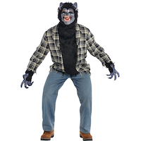 Men's Werewolf Black Flannel Outfit with Shirt/Mask/Gloves Halloween Costume, Plus Size Front_Flat