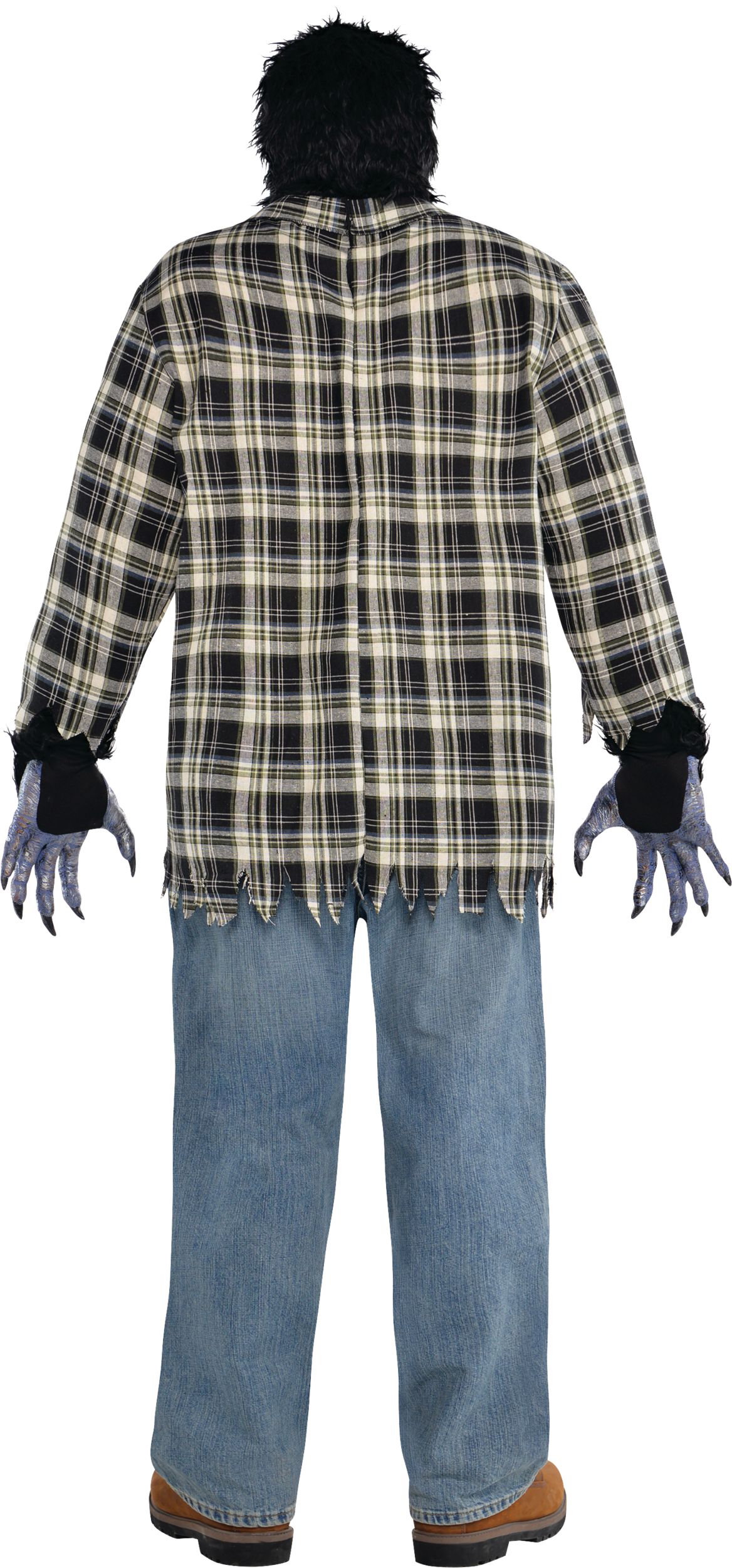 Men's Werewolf Black Flannel Outfit with Shirt/Mask/Gloves Halloween Costume, Plus Size Back_Flat