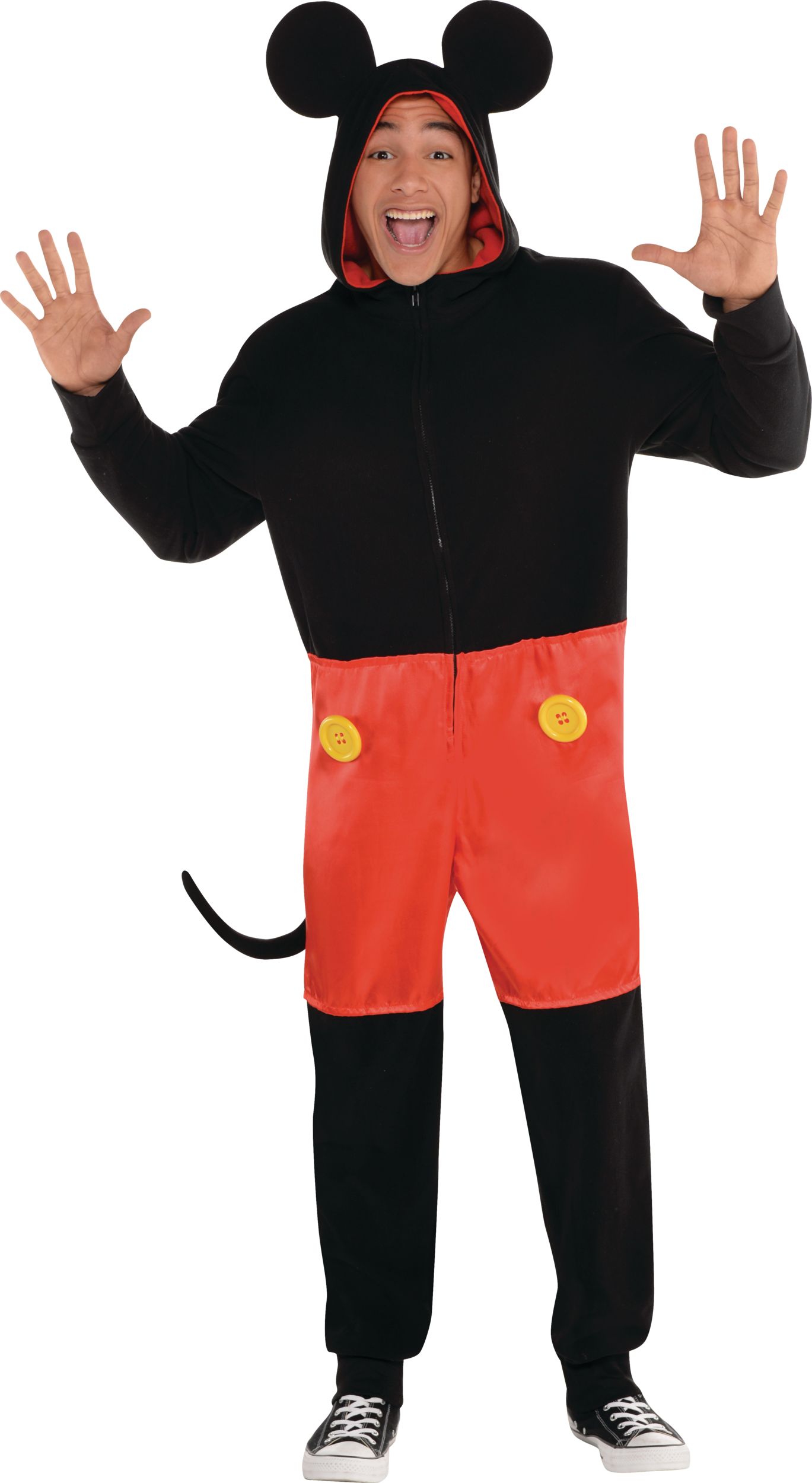 Costume Disney Mickey Mouse, hommes, combinaison rouge/noir avec oreilles  et queue, tailles variées