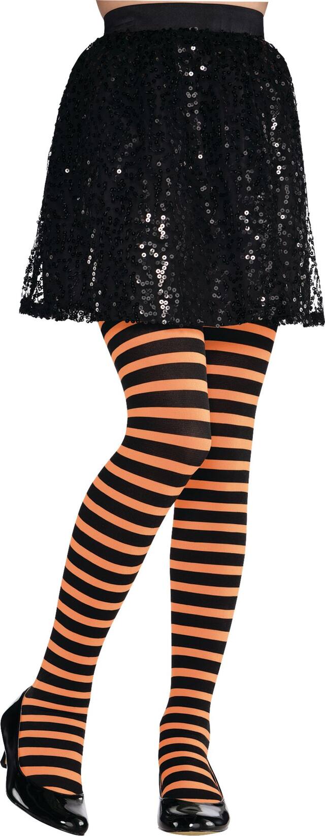 Collants rayés, noir et orange, enfants Front_Flat