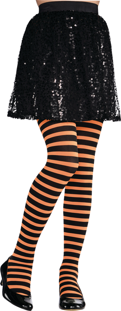 Child Orange & Black Striped Tights
