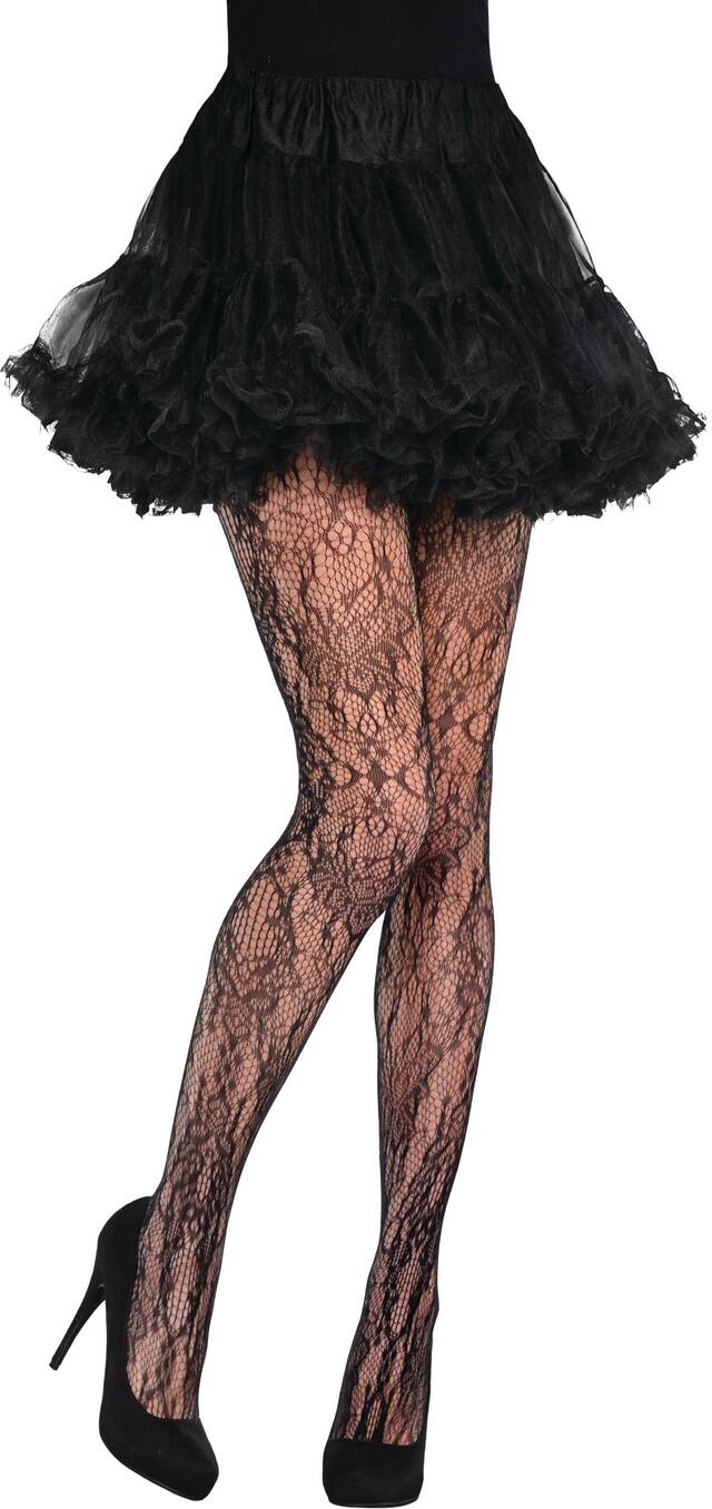 Adult Baroque Lace Stockings, Black Front_Flat