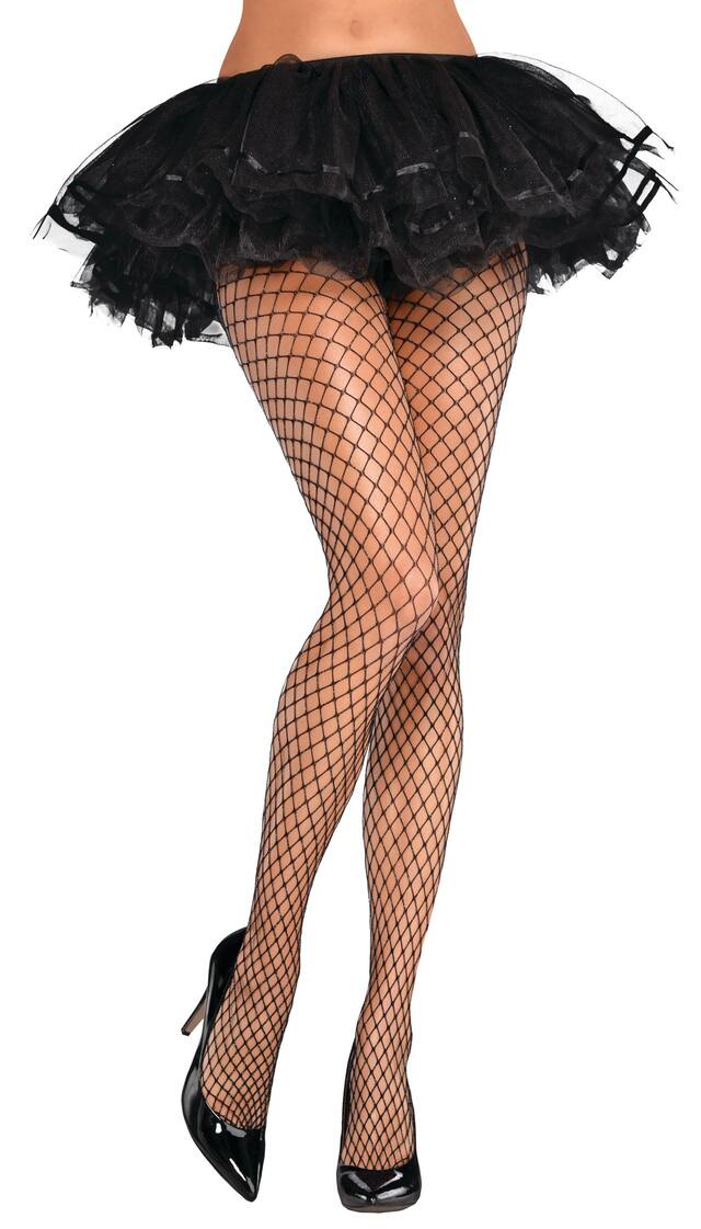 Diamond Fishnet Party Stockings, Black & Silver, Adult Front_Flat