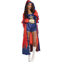 Women's Knockout Boxer Blue/Red Outfit with Robe/Top/Short/Gloves Halloween Costume, Assorted Sizes Front_Three_Fourths_Angled_Right