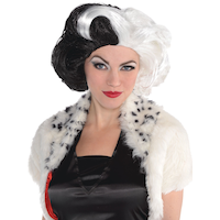 Perruque haute couture Les 101 dalmatiens Cruella d'Enfer pour costume d'Halloween Front_Flat
