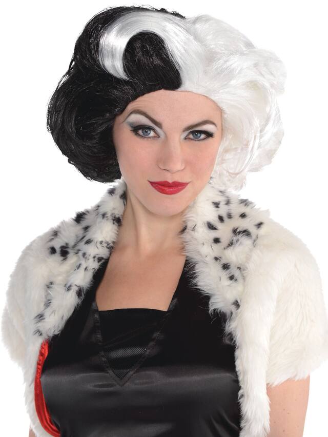 Perruque haute couture Les 101&nbsp;dalmatiens Cruella d'Enfer pour costume d'Halloween Front_Flat