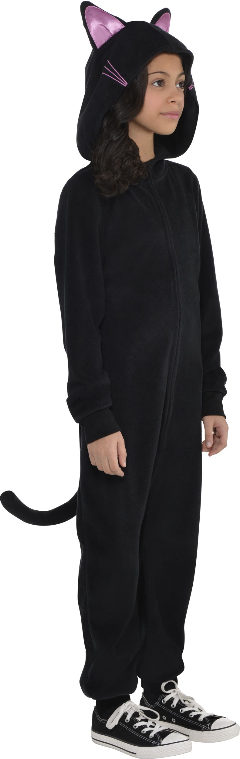 Costume De Chat Noir Pour Filles - Déguisement Peluche Halloween Avec Bandeau, Queue Et Gants (5-7 Ans)