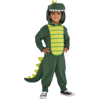 Toddler & Kids' Dinosaur Green Jumpsuit with Hood Halloween Costume, Assorted Sizes Front_Angled_Right